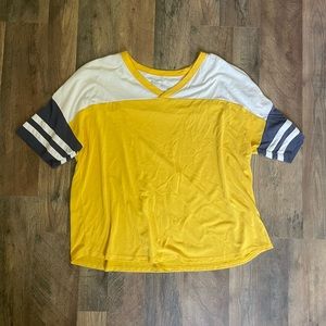 Yellow and Purple Sport V-neck Top